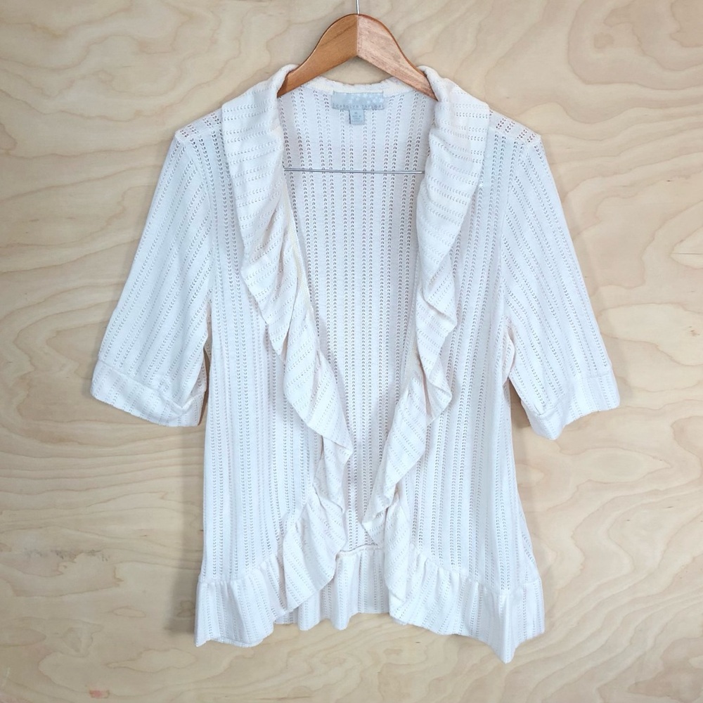 Carolyn Taylor Beige Open Knit Cardigan Sweater Waterfall Womens Beachy Size XL.